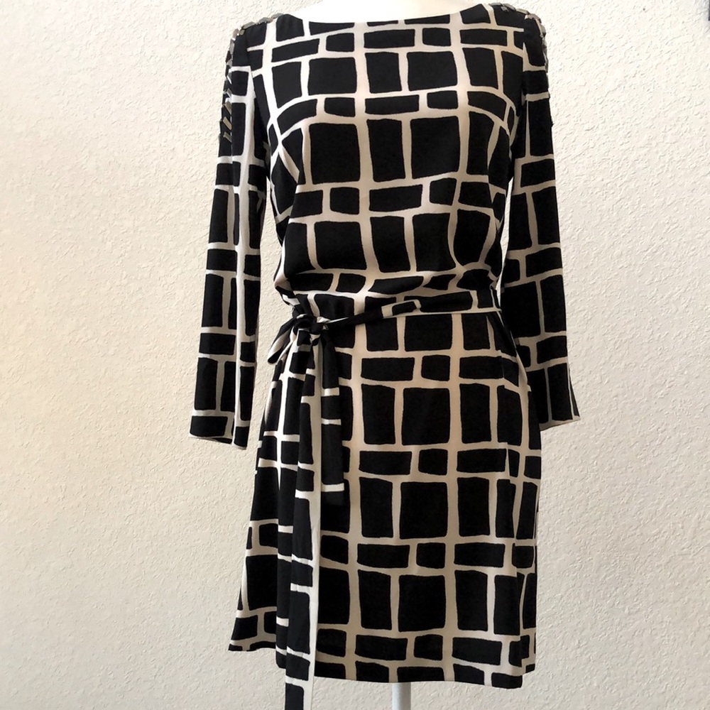 Armani Exchange dress Black and white Embellished shoulder studs EUC 2